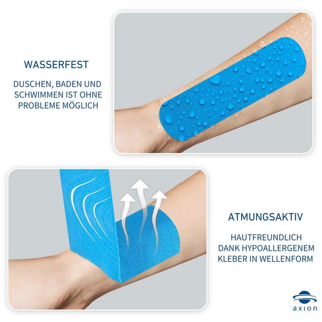 Axion Kinesiologie-Tape Kinesio-Tapes – Wasserfeste Tapes in blau, beige, schwarz (Set, 3-St) Physiotape, Sporttape Bandage, für Ihre Physiotherapie