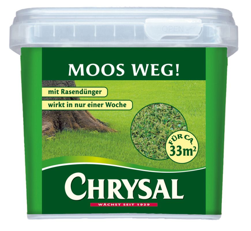 Chrysal Rasen-Dünger + Moos Weg Moosvernichter 1kg für 33m²