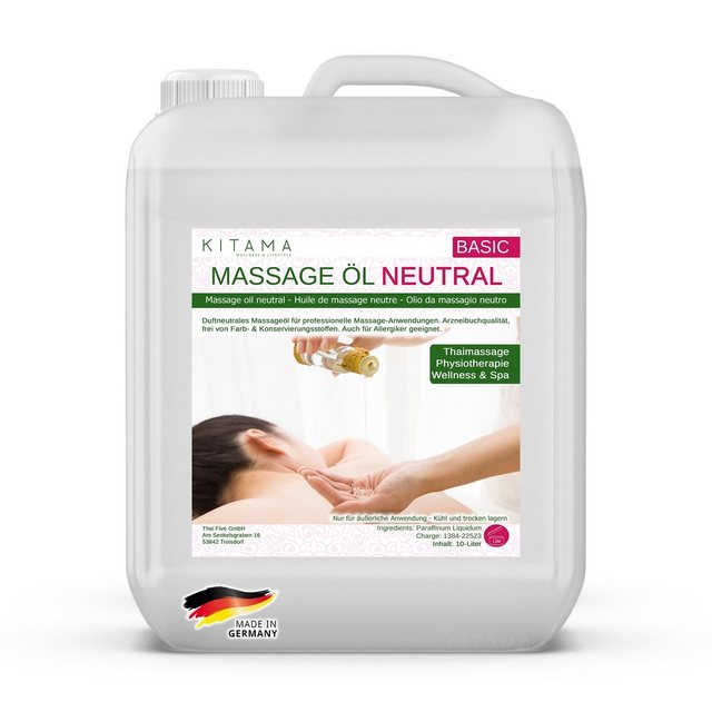 Kitama Massageöl Neutral & Soft für Physiotherapie Thai-Massage Spa Wellness 10-Liter, Ohne Duft
